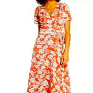 Chelsea28 Floral Print Faux Wrap Maxi Dress Orange Size M $159